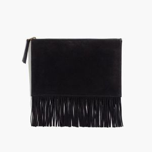 Madewell Black Suede Fringe Pouch Clutch